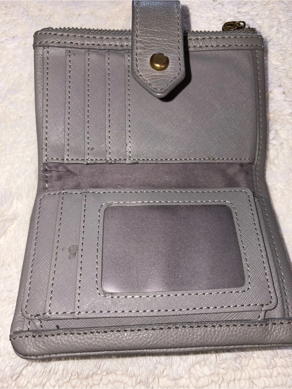 Fossil Gray Leather Zip Wallet